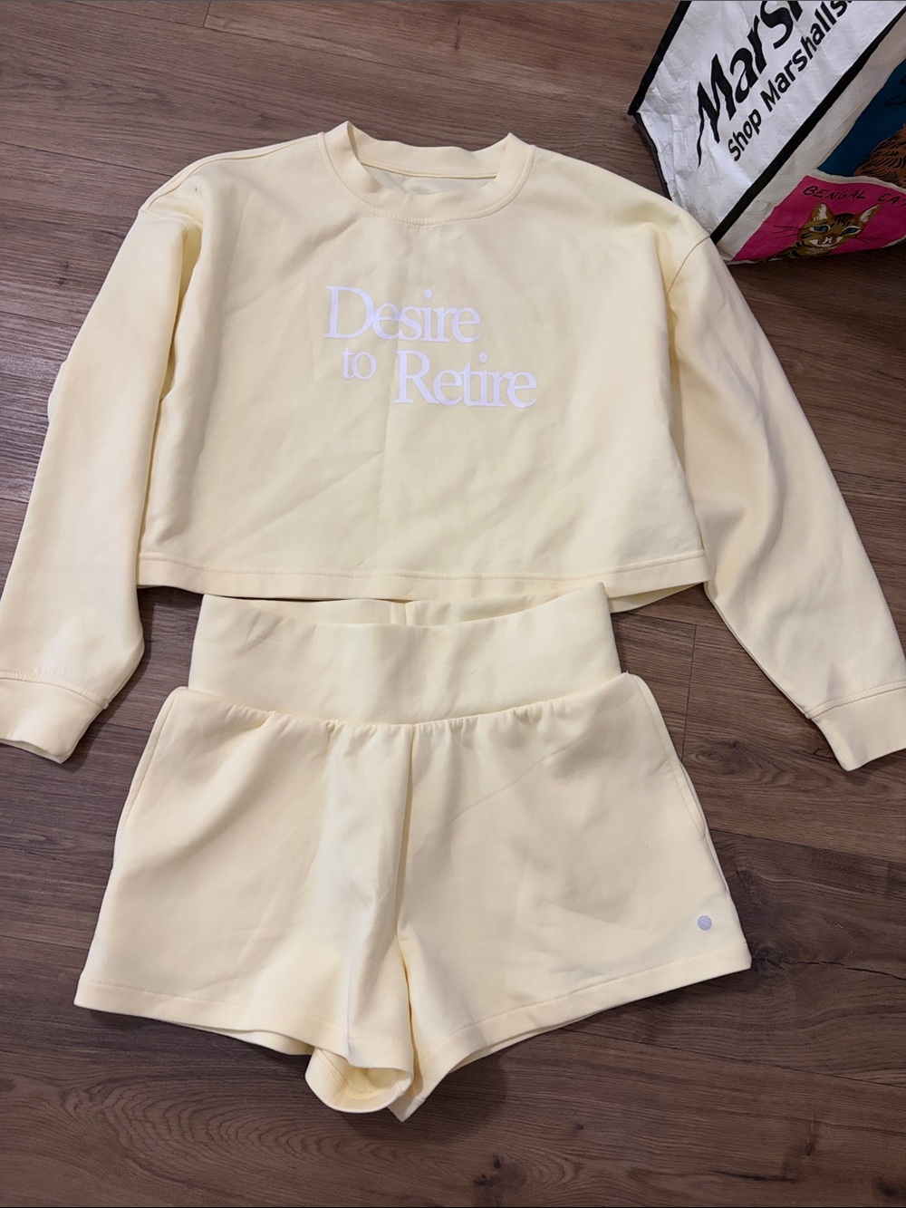 Womens Butter Yellow Cropped Sweatshirt & Shorts Set - Desire to Retire